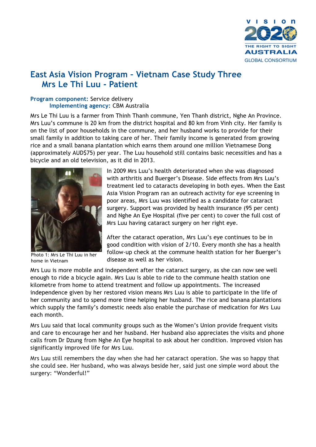 East Asia Vision Program Vietnam Casestudythreemrs Le Thi Luu - Patient