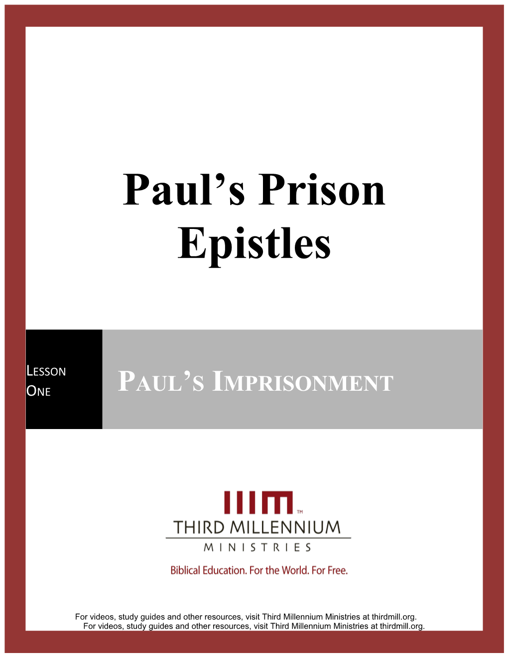 Paul S Prison Epistles, Lesson 1