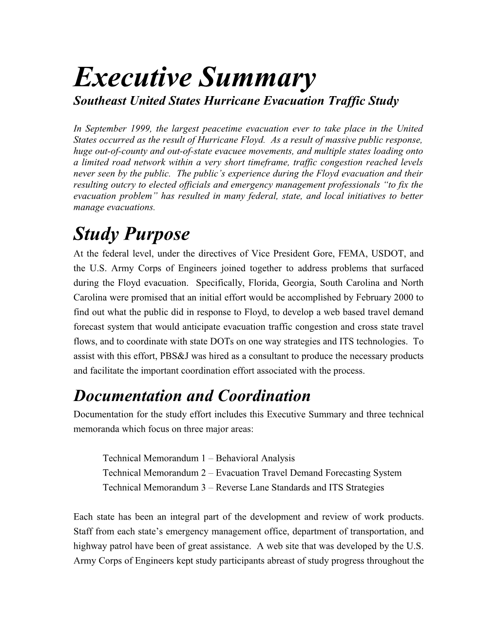 Southeast United States Hurricane Evacuation Traffic Study