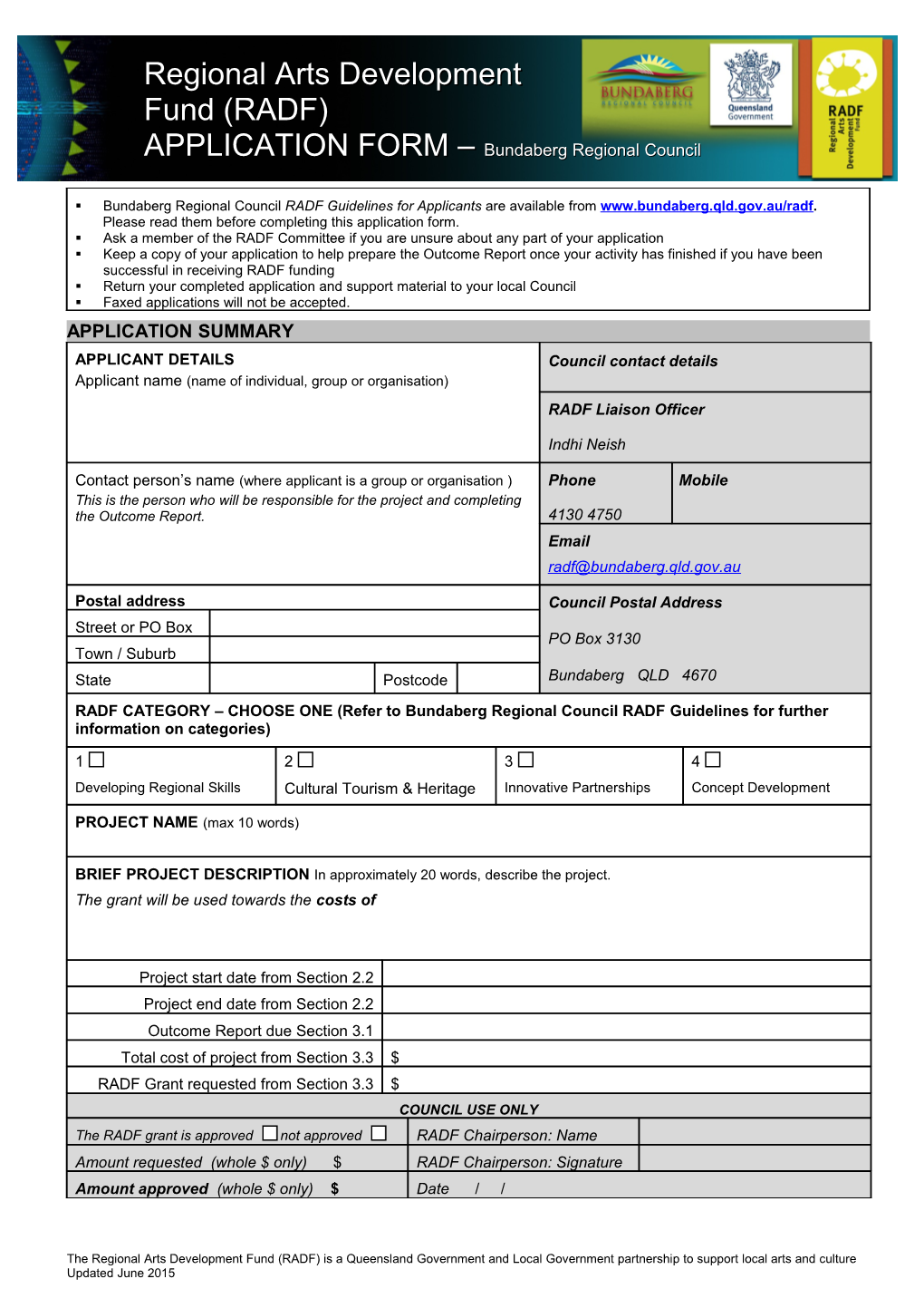 APPLICATION FORM Bundaberg Regional Council