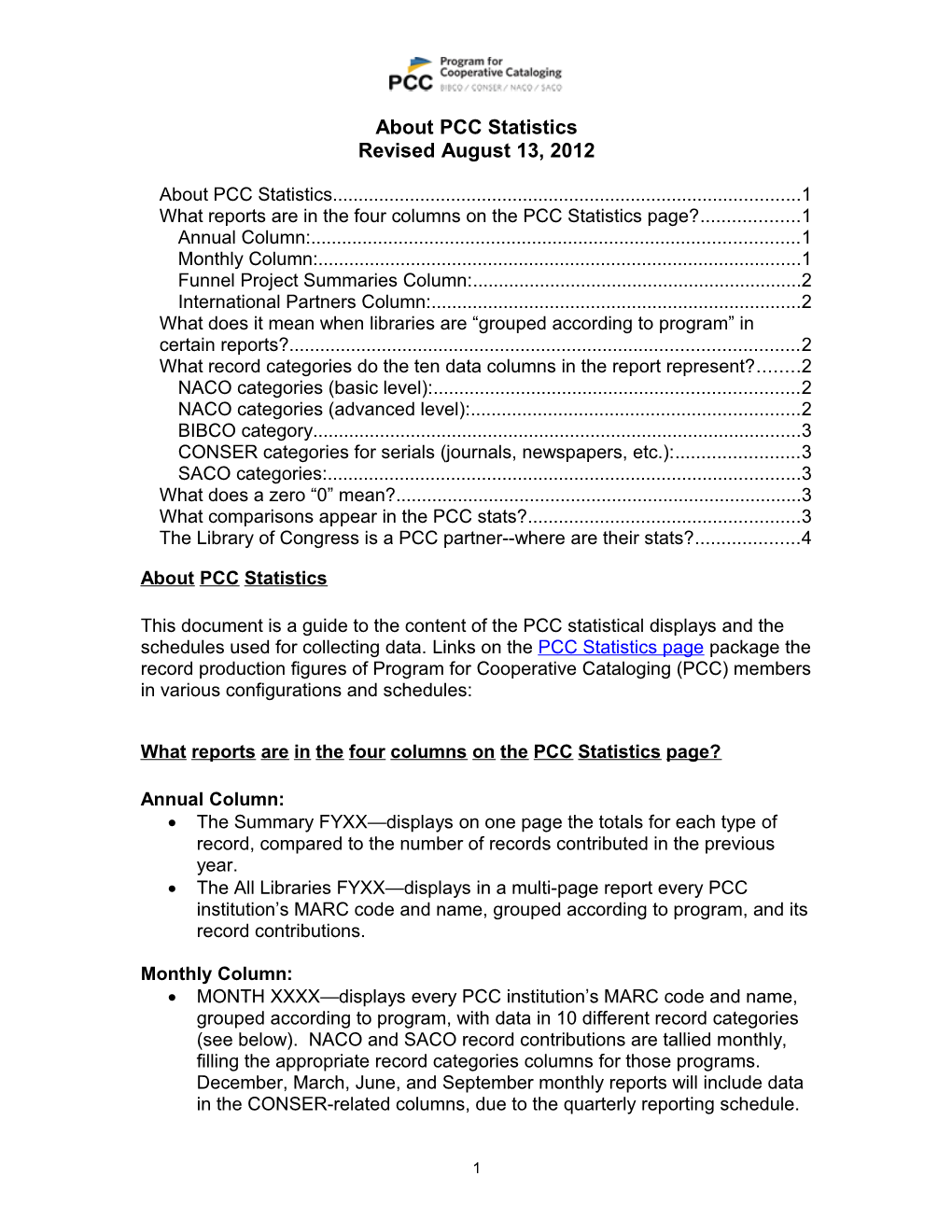 About PCC Statistics Draft