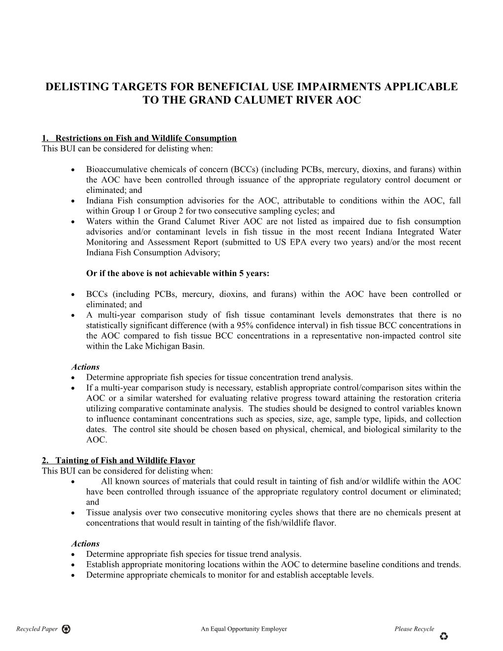 1. Restrictions on Fish and Wildlife Consumption