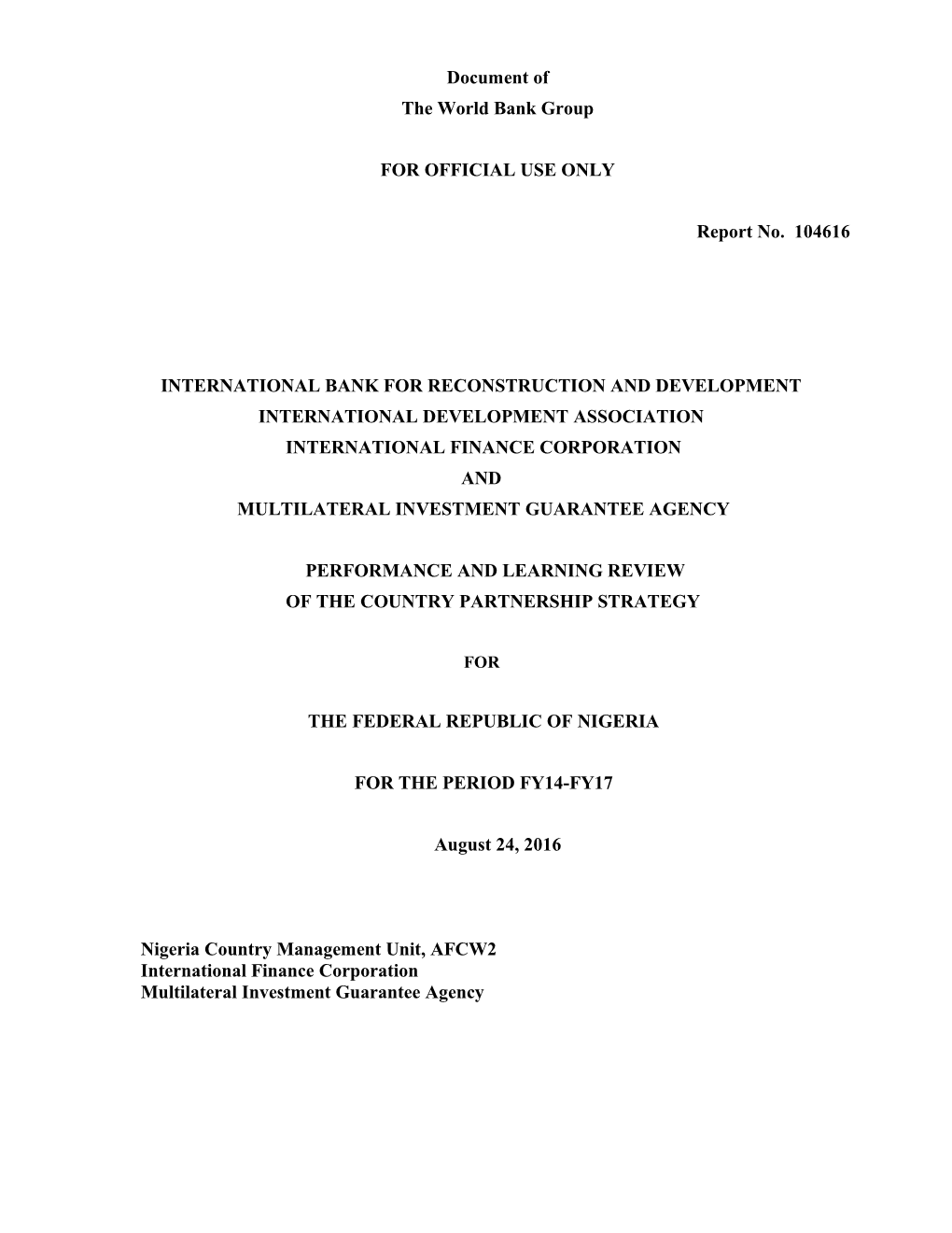 Nigeria - Country Partnership Strategy FY14-17 Performance and Learning Review