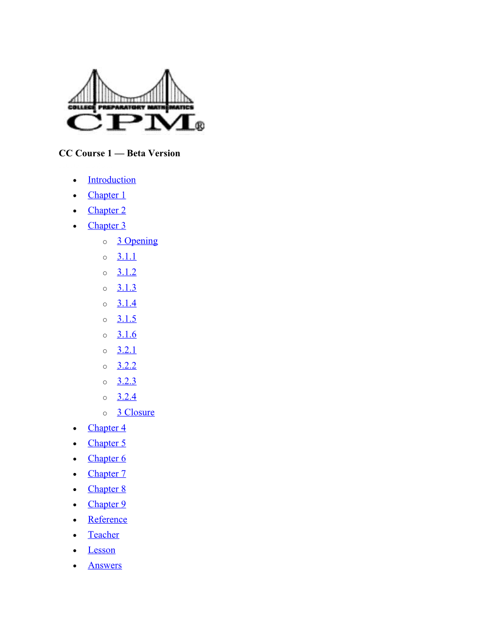 CC Course 1 Beta Version Homelogout