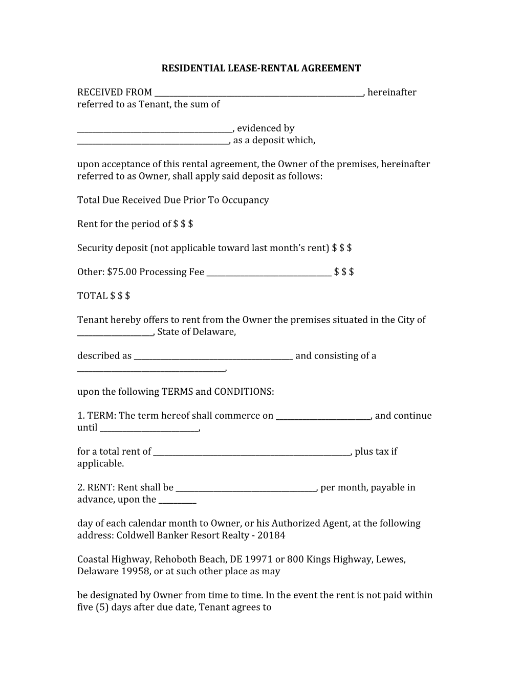 Residential Lease-Rental Agreement