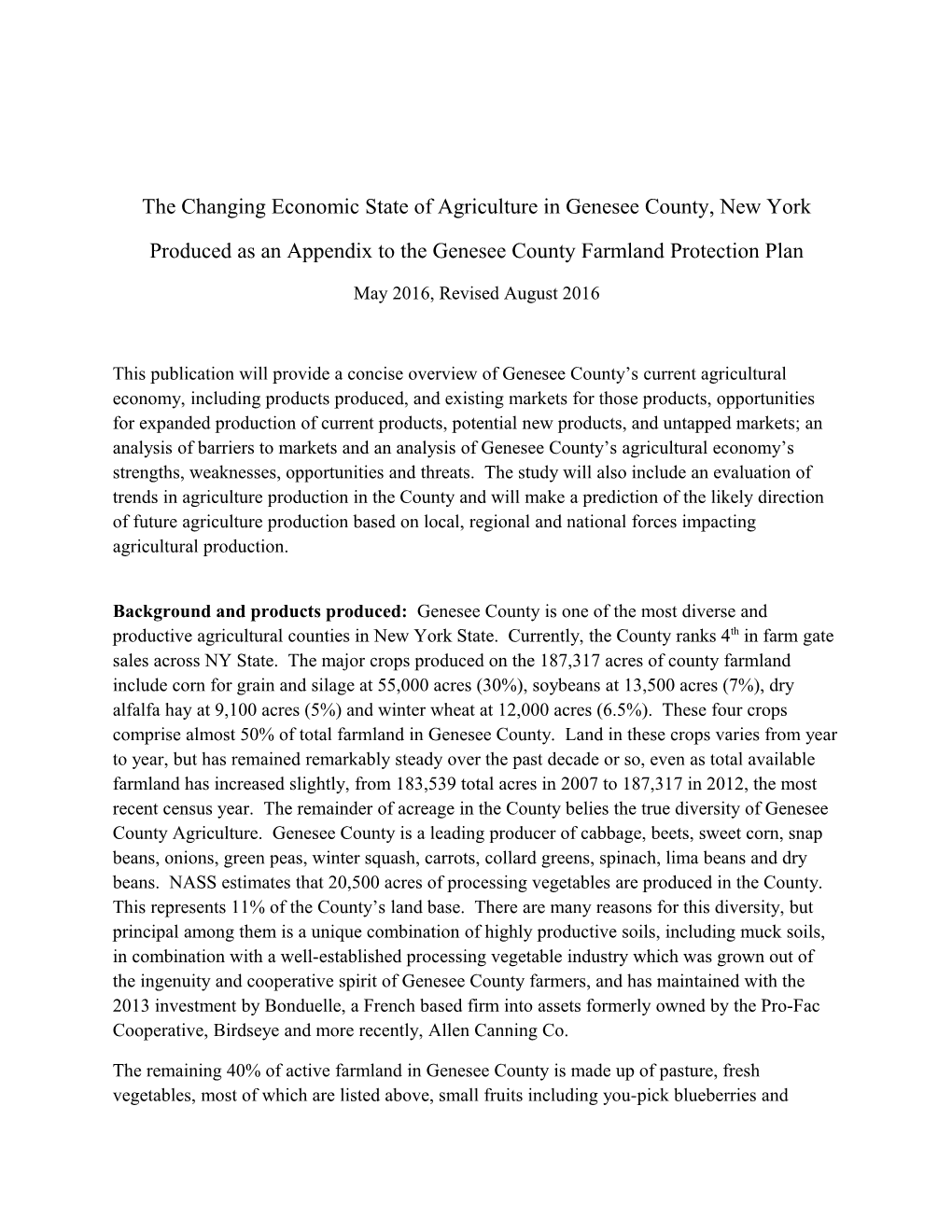 The Changing Economic State of Agriculture in Genesee County, New York
