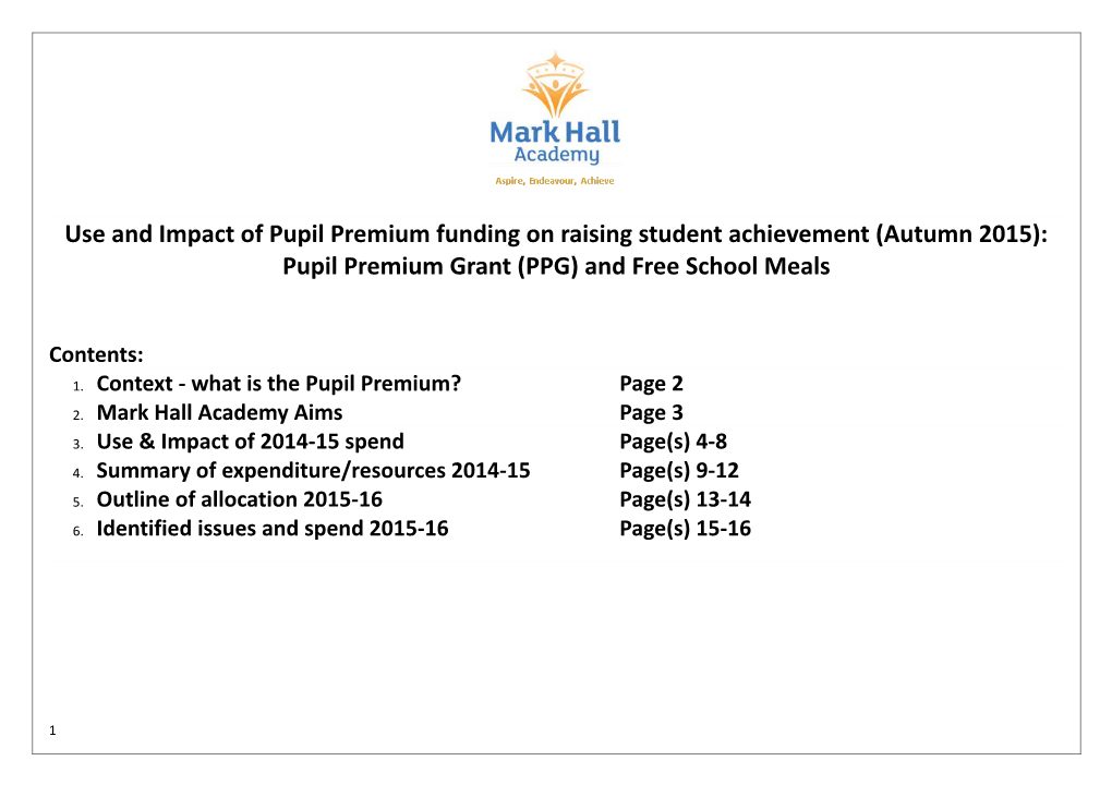 Use and Impact of Pupil Premium Funding on Raising Student Achievement (Autumn 2015)