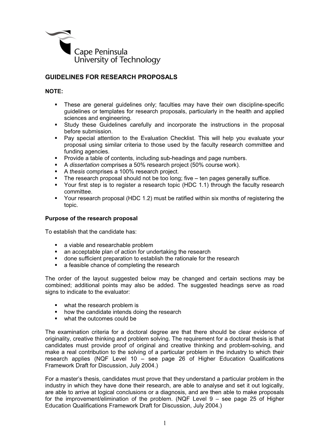 Guidelines for Research Proposals