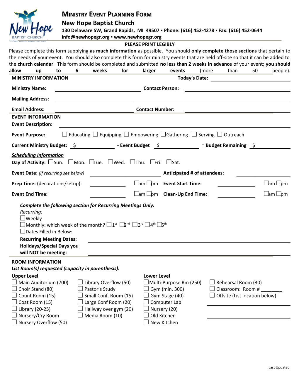 Ministry Event Planning Form