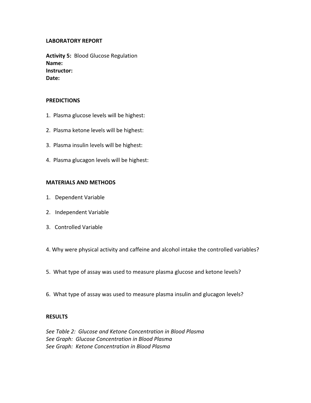 Lab Report Powerphys Experiment Blood Glucose Regulation