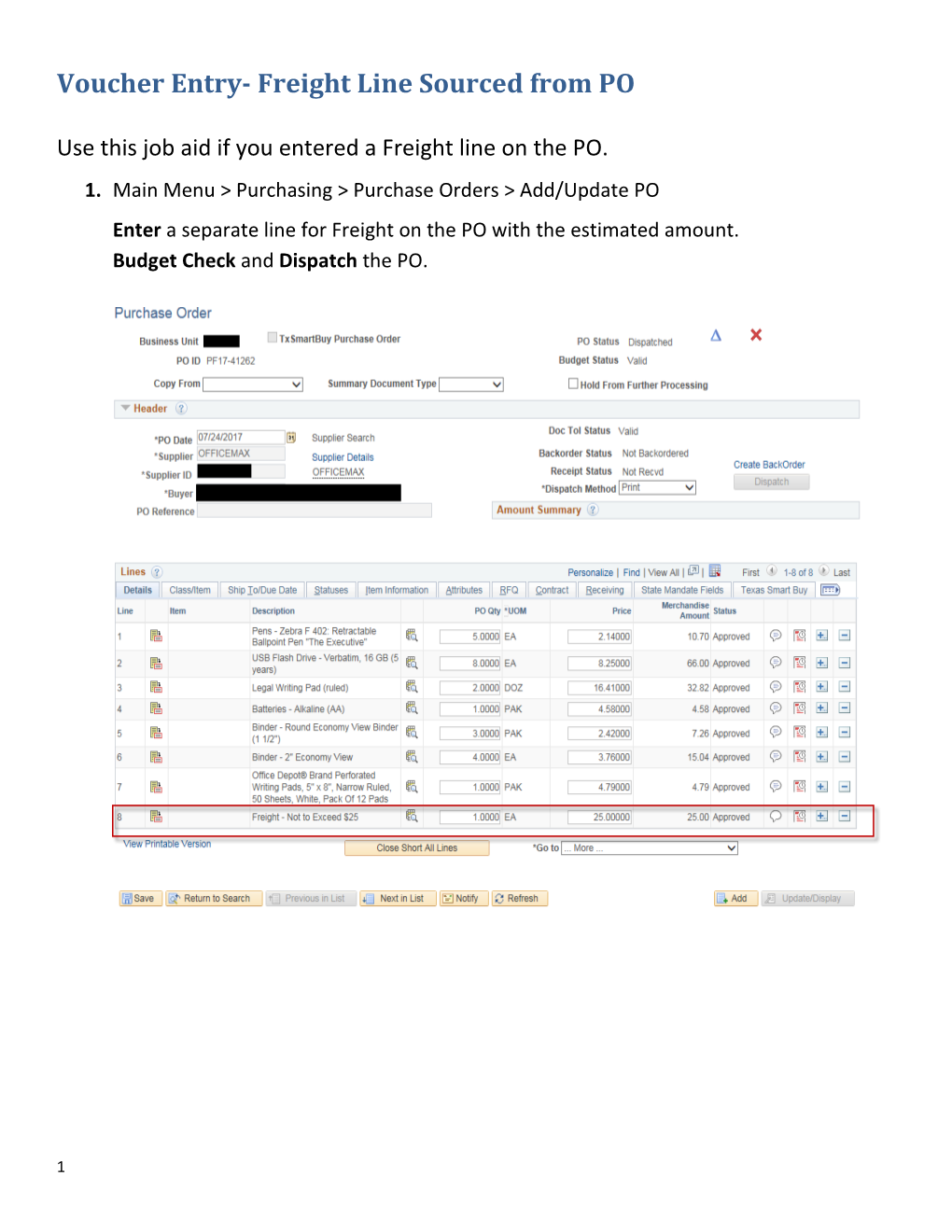 Voucherentry- Freight Line Sourced from PO