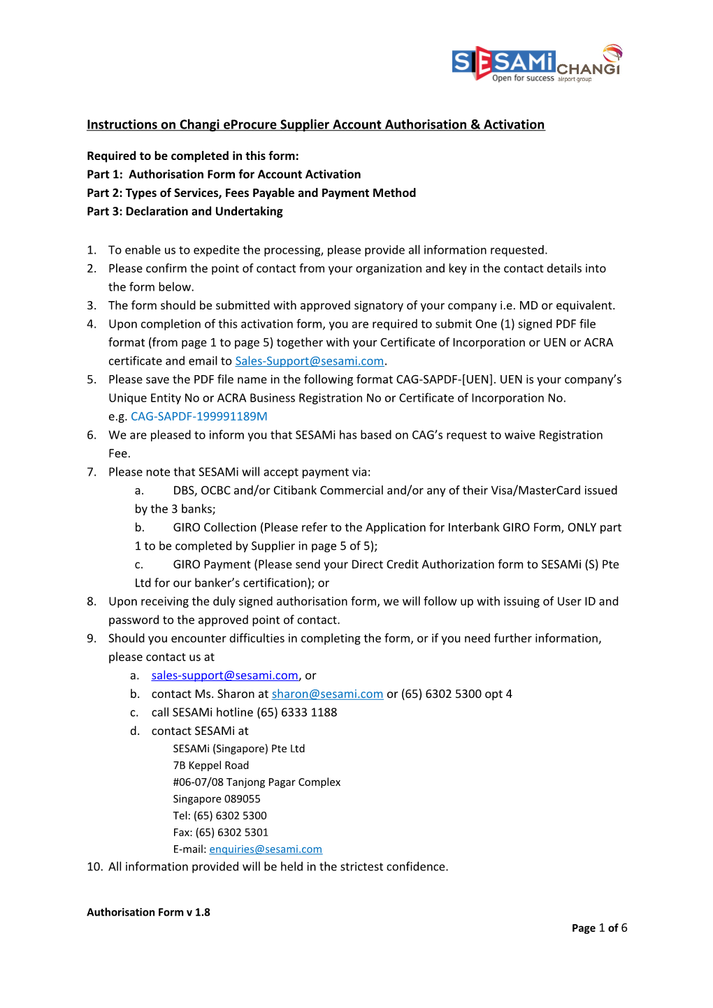 Instructions on Changi Eprocure Supplier Account Authorisation & Activation