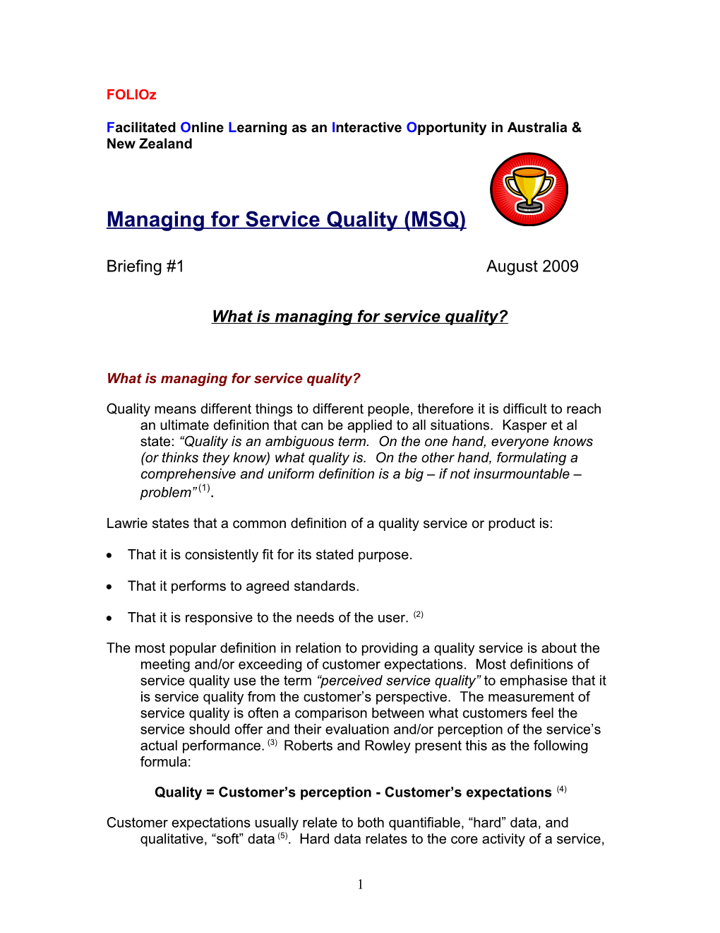 What Is Managing for Service Quality?