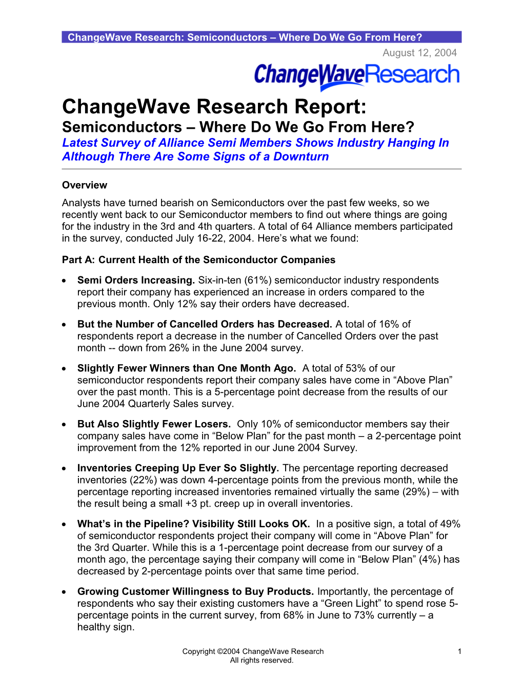 Changewave Research: Semiconductors Where Do We Go from Here?