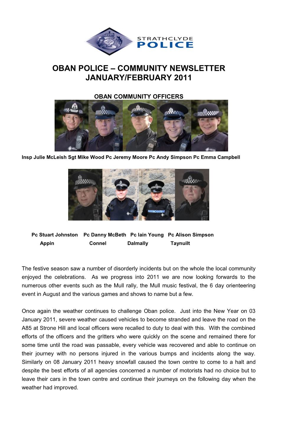 Oban Police Community Newsletter