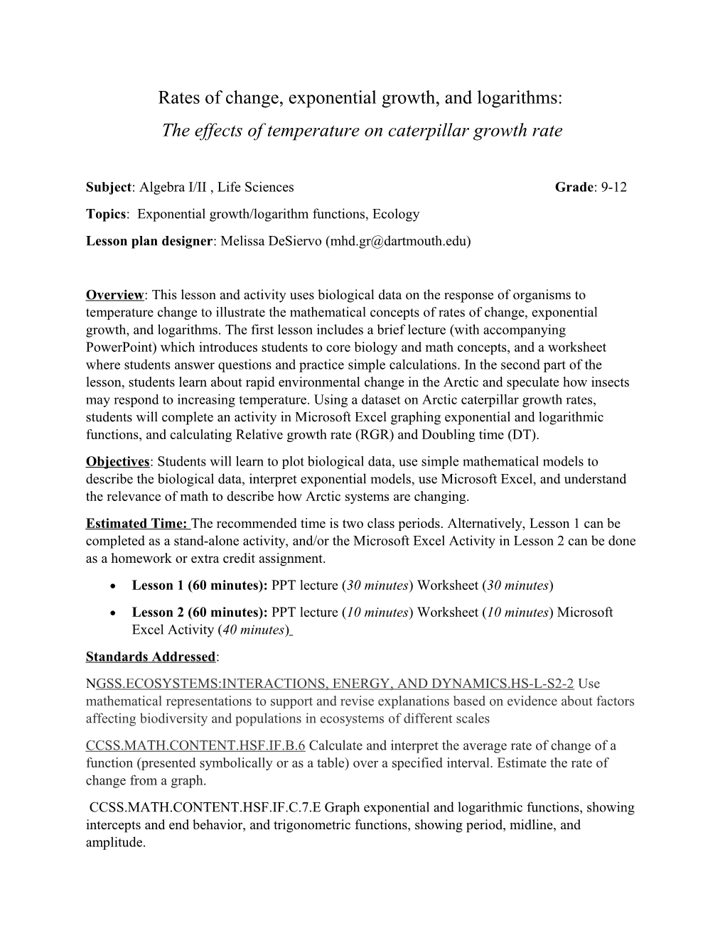 Rates of Change, Exponential Growth, and Logarithms