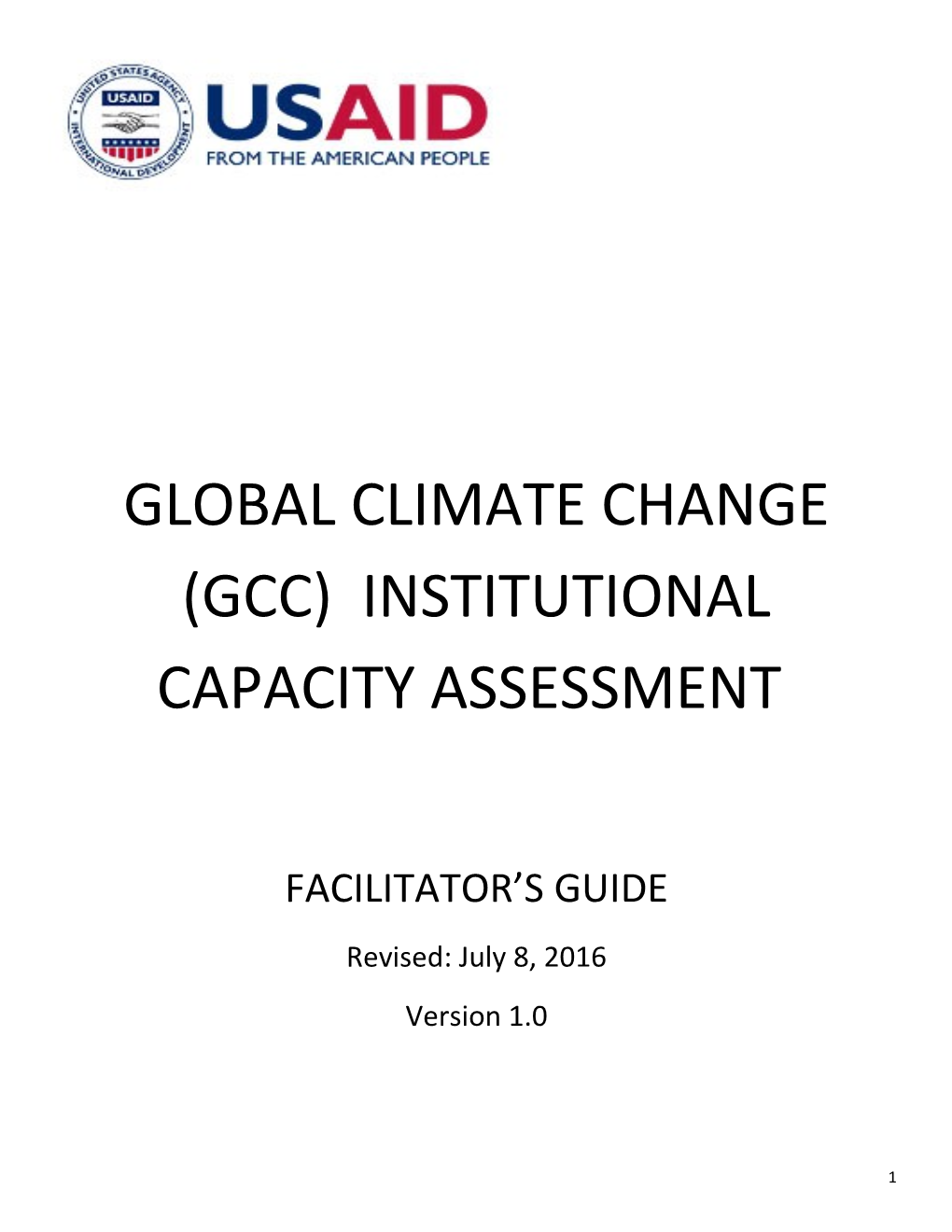 Global Climate Change (Gcc) Institutionalcapacity Assessment