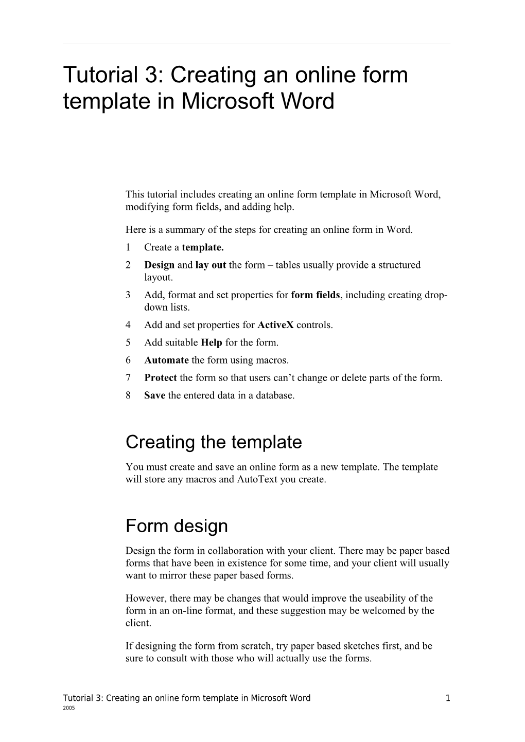 Tutorial 3: Creating an On-Line Form Template in Microsoft Word