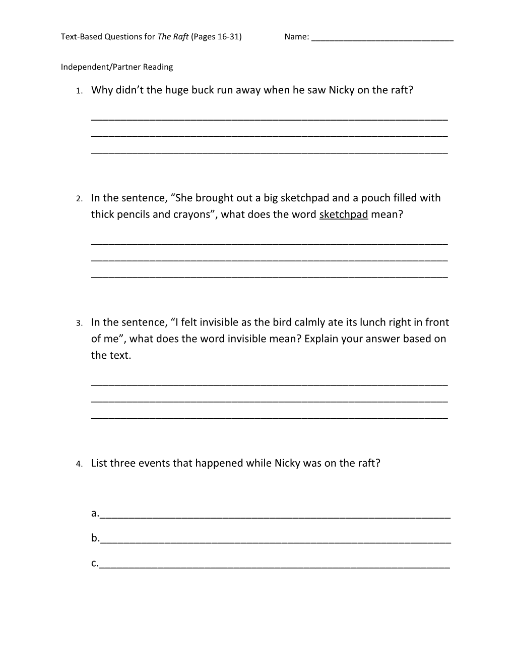 Text-Based Questions for the Raft (Pages 16-31)Name: ______