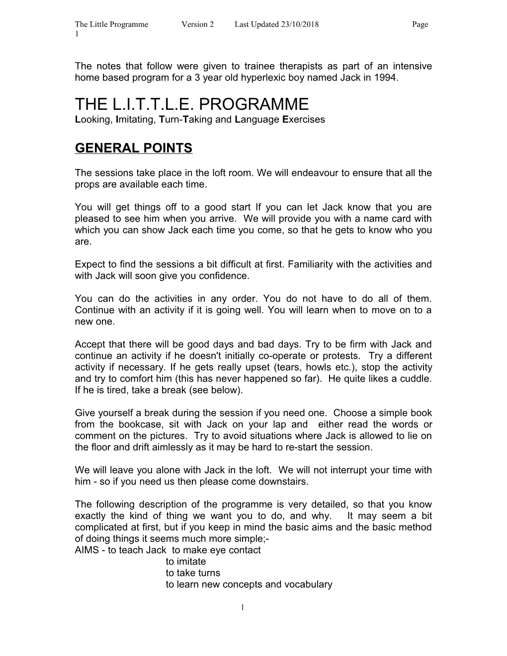 The Little Programme Version 2 Last Updated 11/03/2018 Page 1