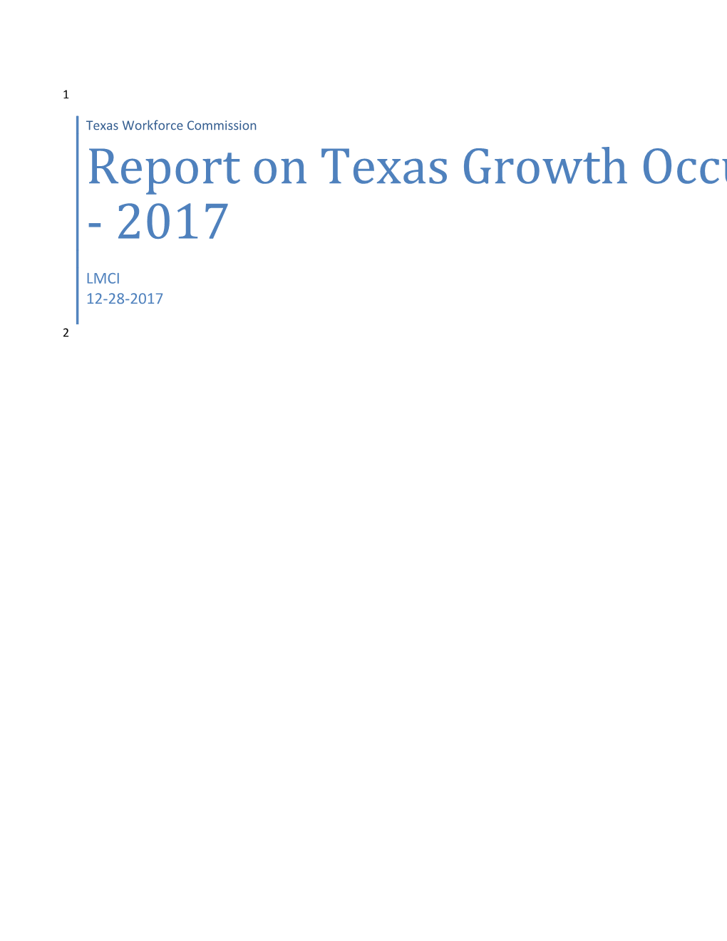 Report on Texas Growth Occupations - 2017