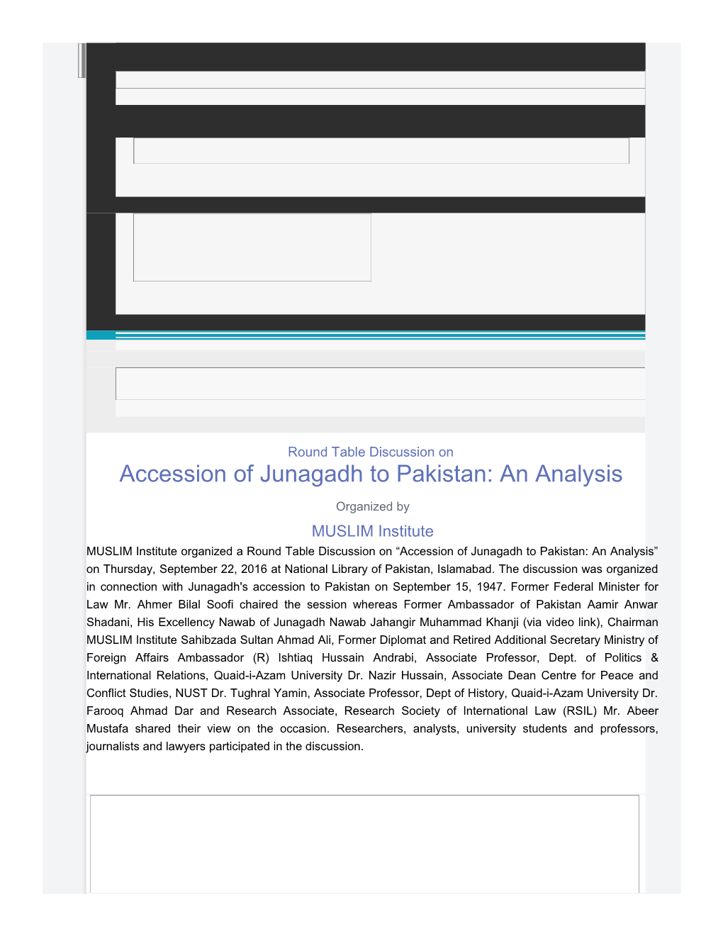 Round Table Discussion on Accession of Junagadh to Pakistan: an Analysis Organized by MUSLIM