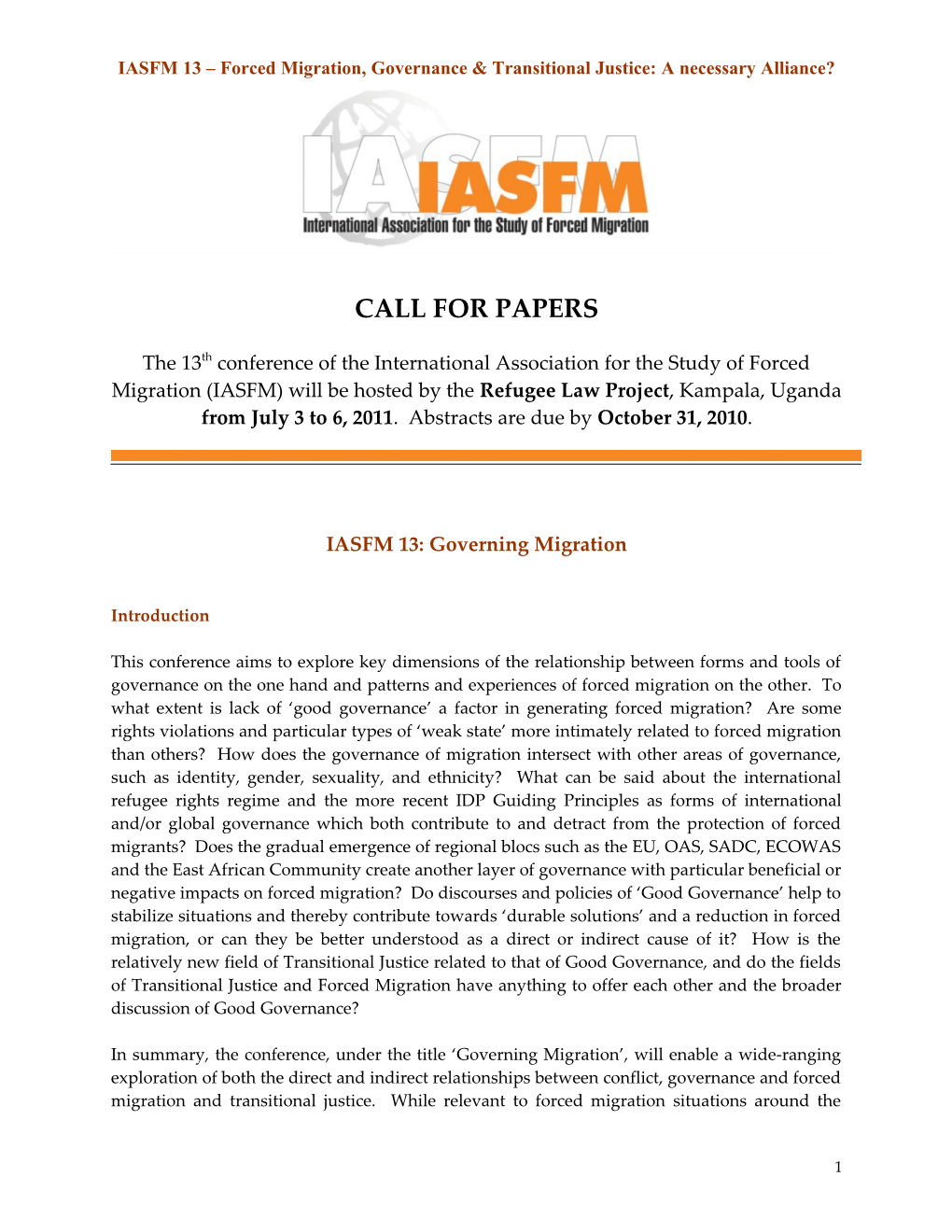 IASFM 13 Call for Papers