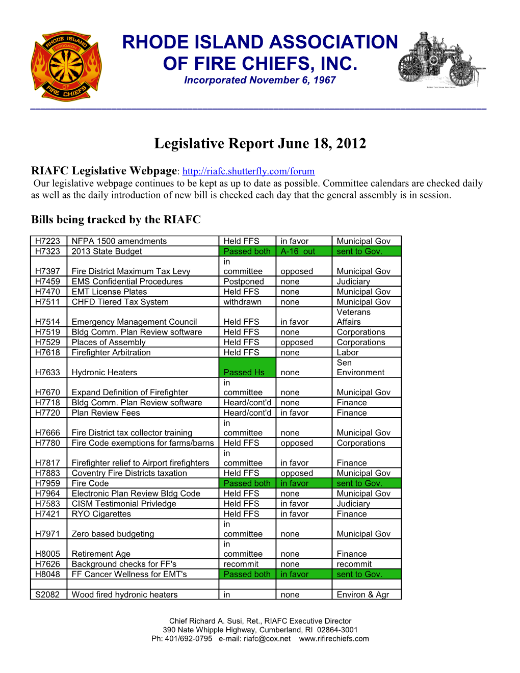 Legislative Report for the Month of January 2010