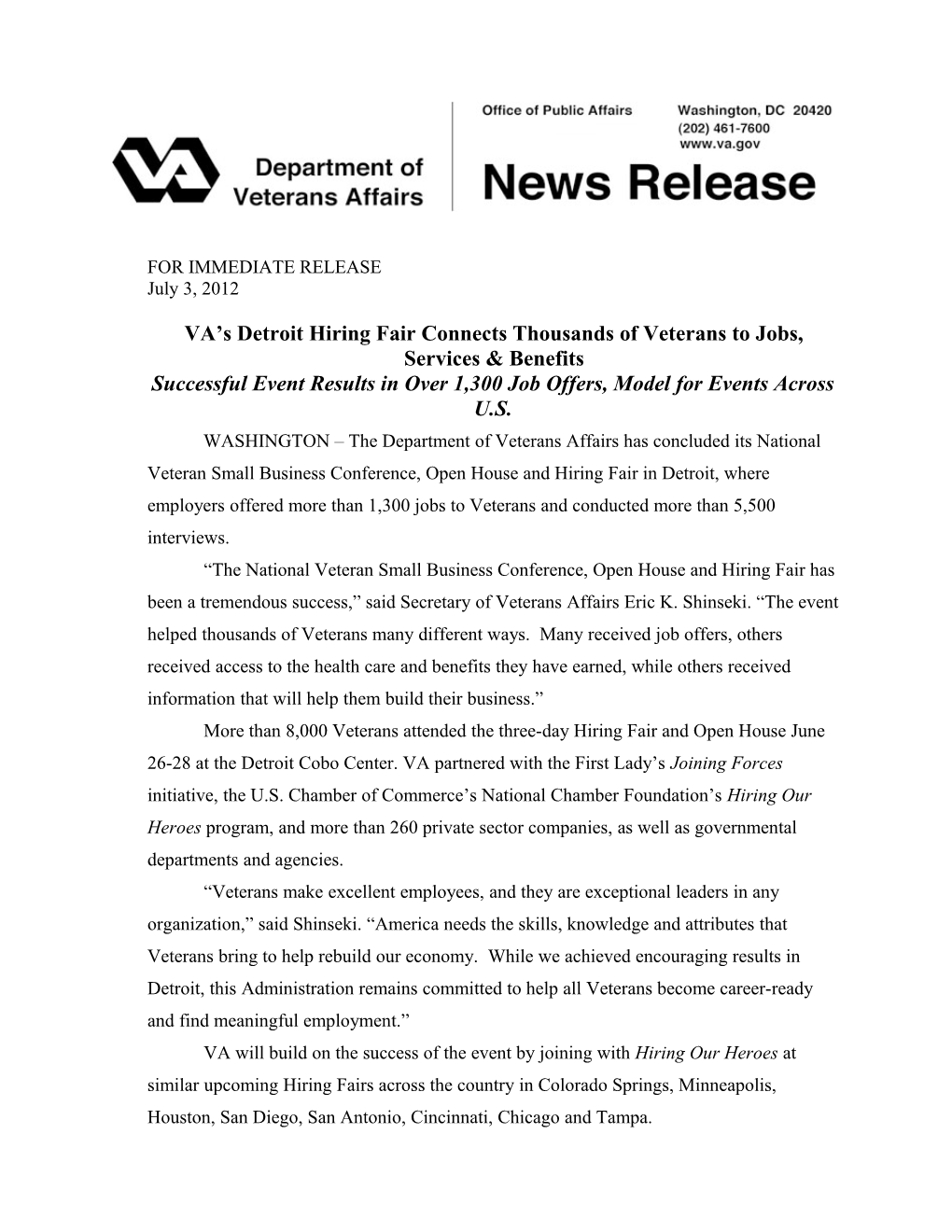 VA S Detroit Hiring Fair Connects Thousands of Veterans to Jobs, Services & Benefits