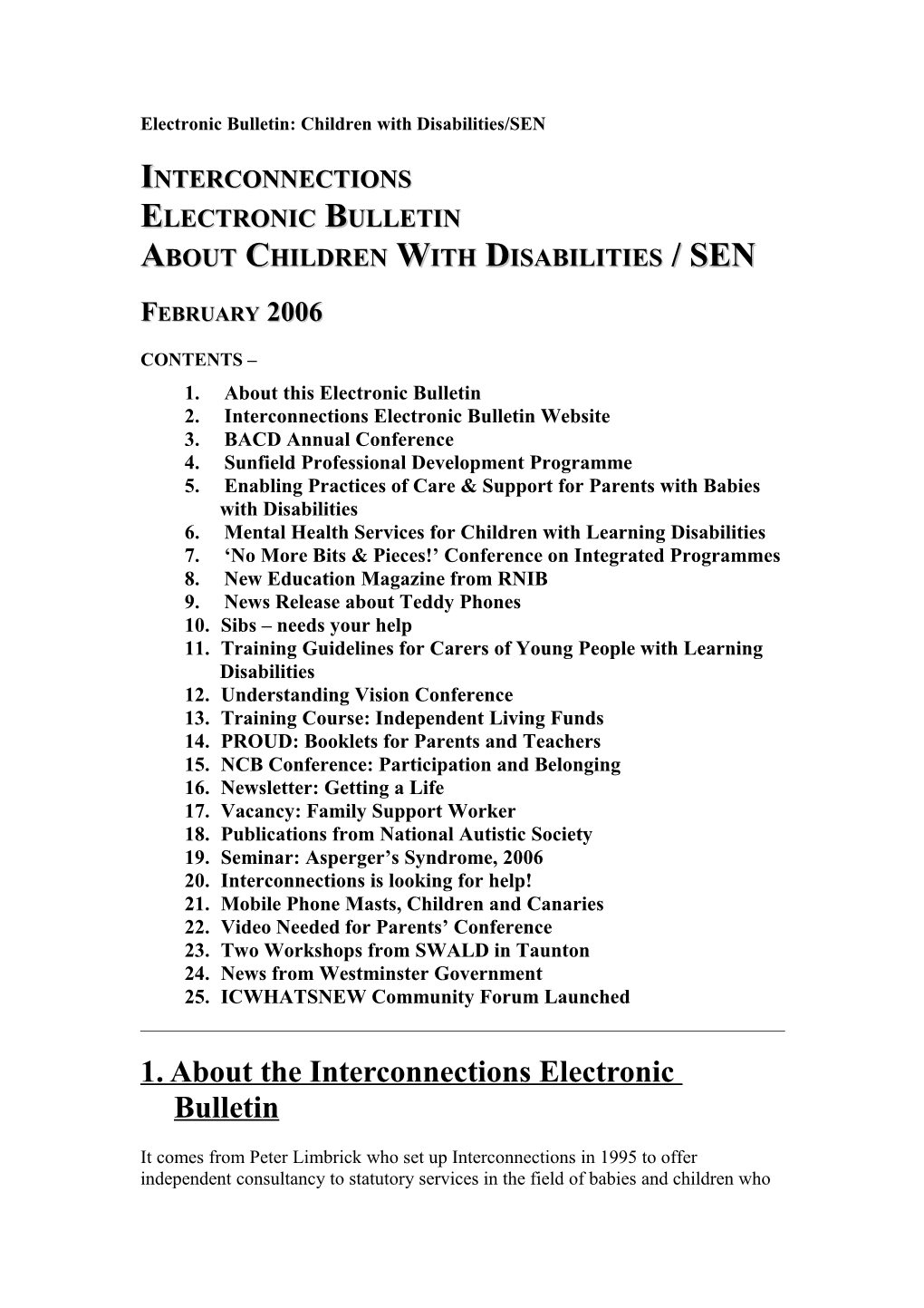 Electronic Bulletin: Children with Disabilities/SEN