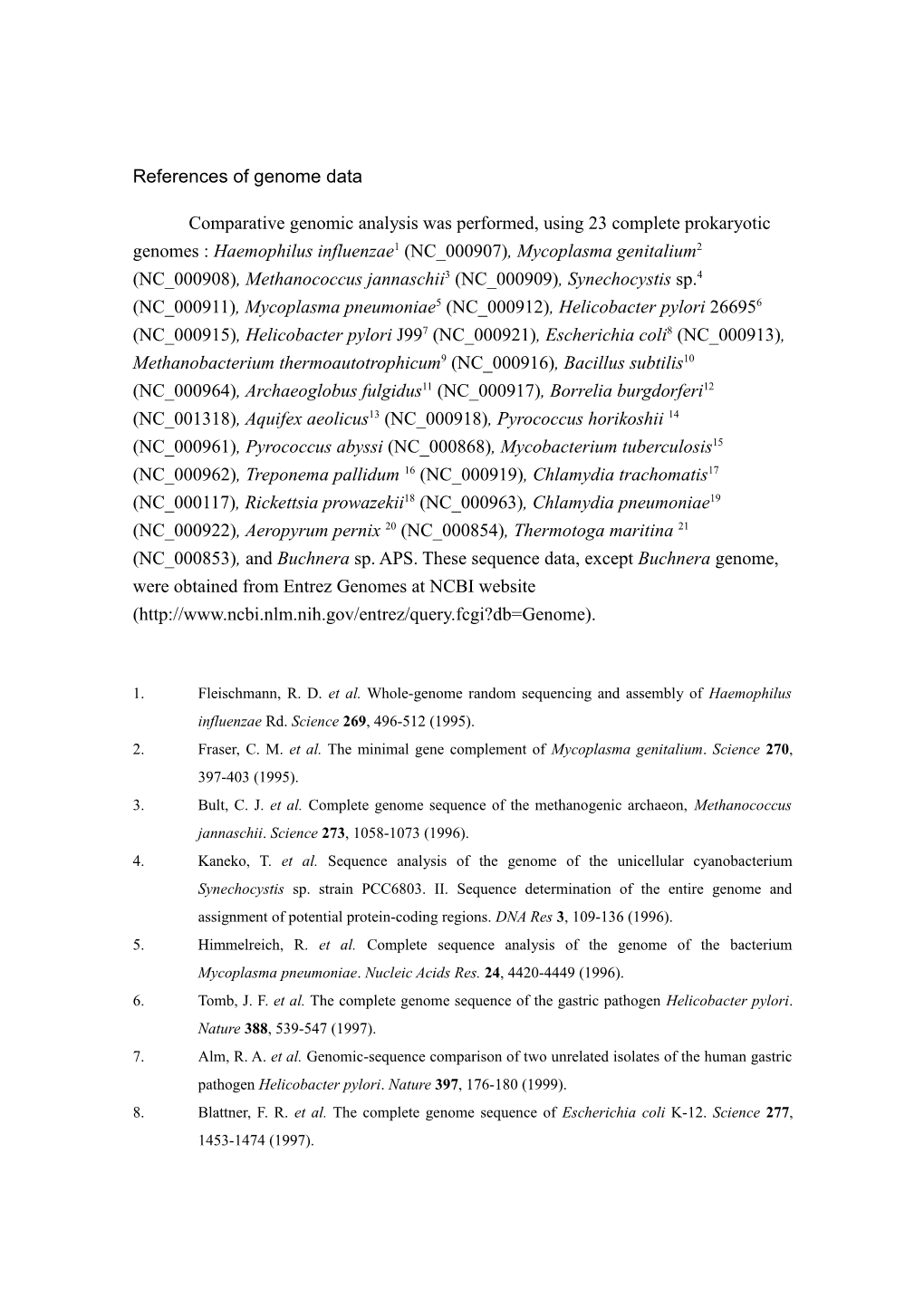 References of Genome Data