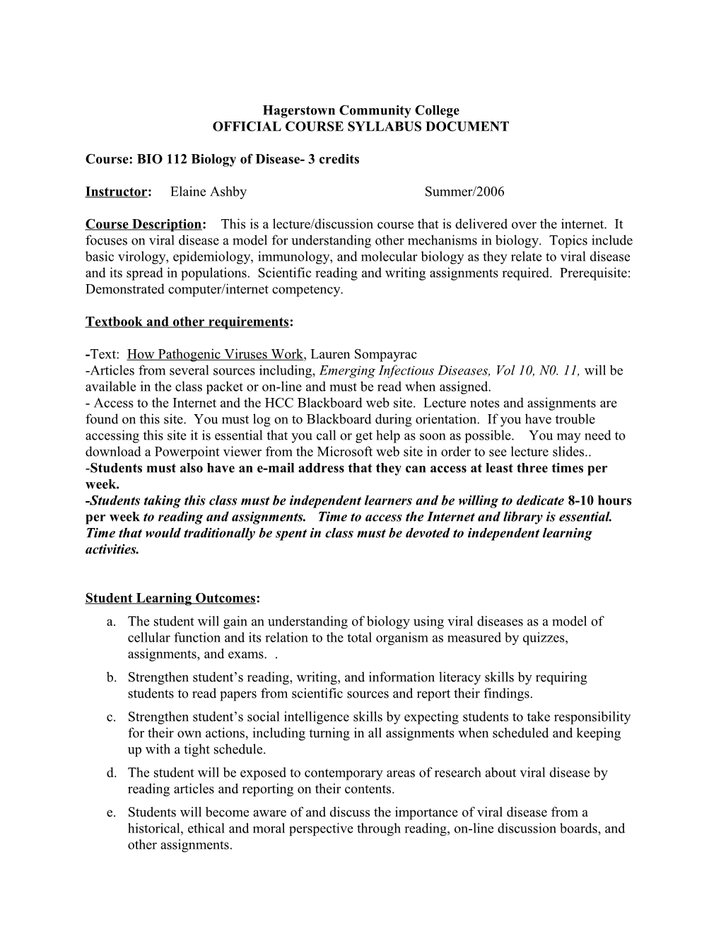 Official Course Syllabus Document