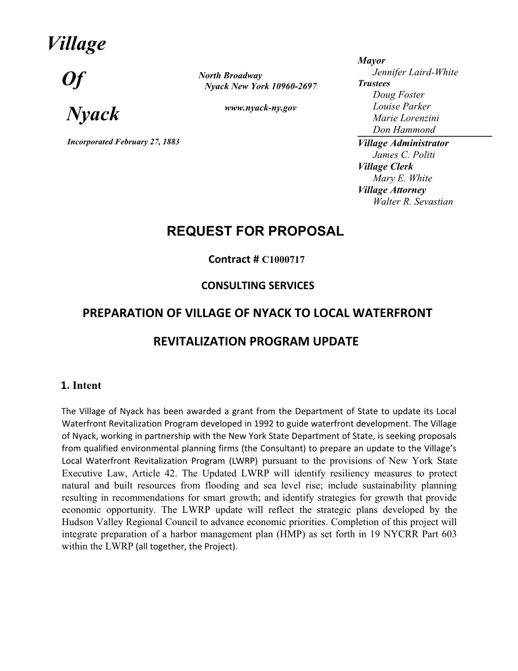 Preparation of Village of Nyack to Local Waterfront