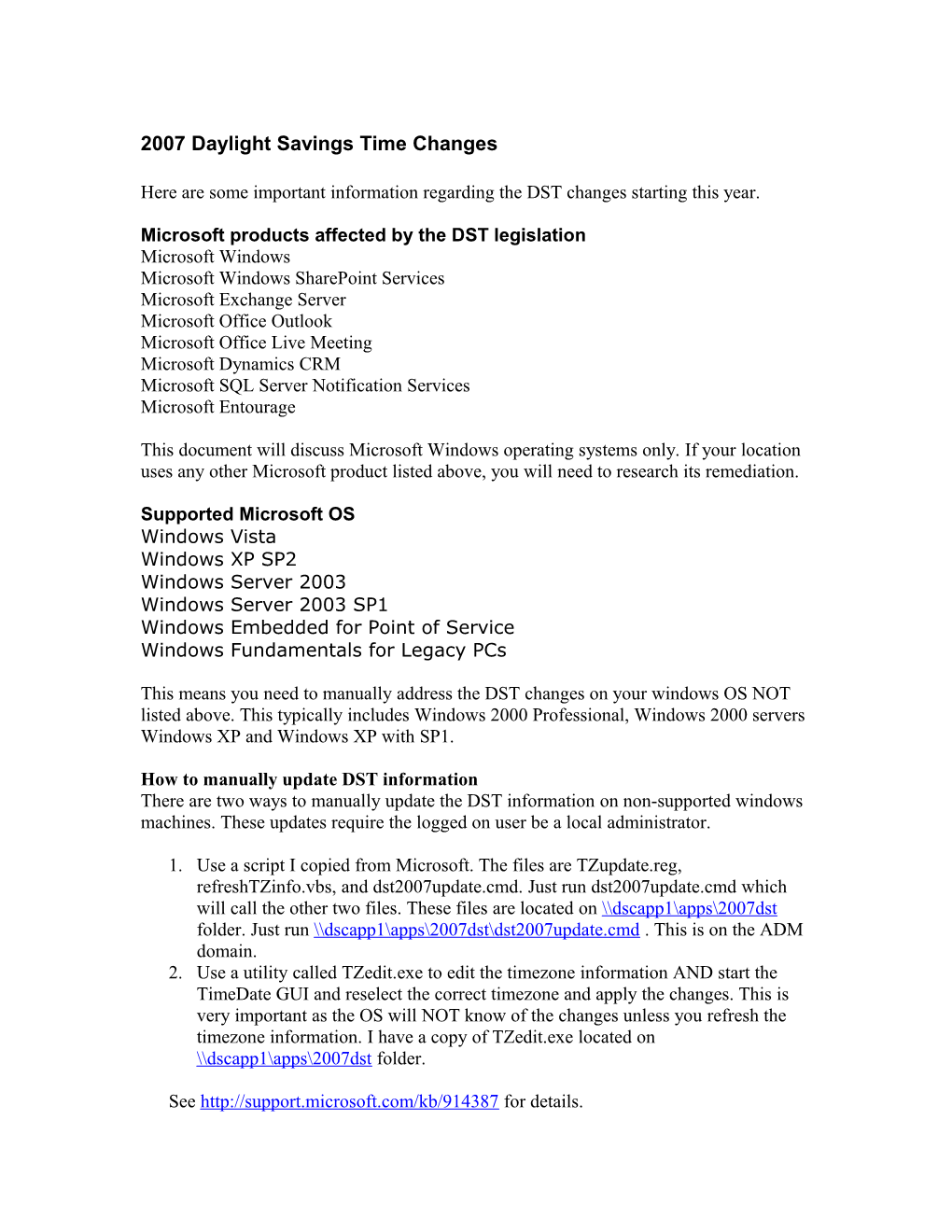 2007 Daylight Savings Time Changes