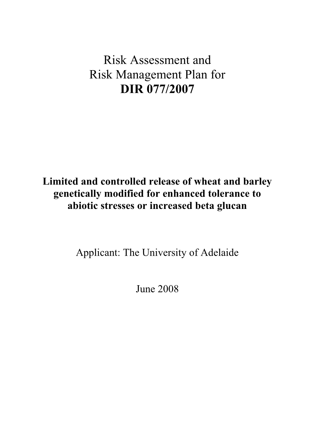 Risk Management Plan For