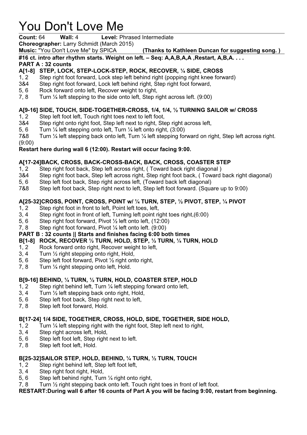 Copperknob - Linedance Stepsheets - You Don't Love Me