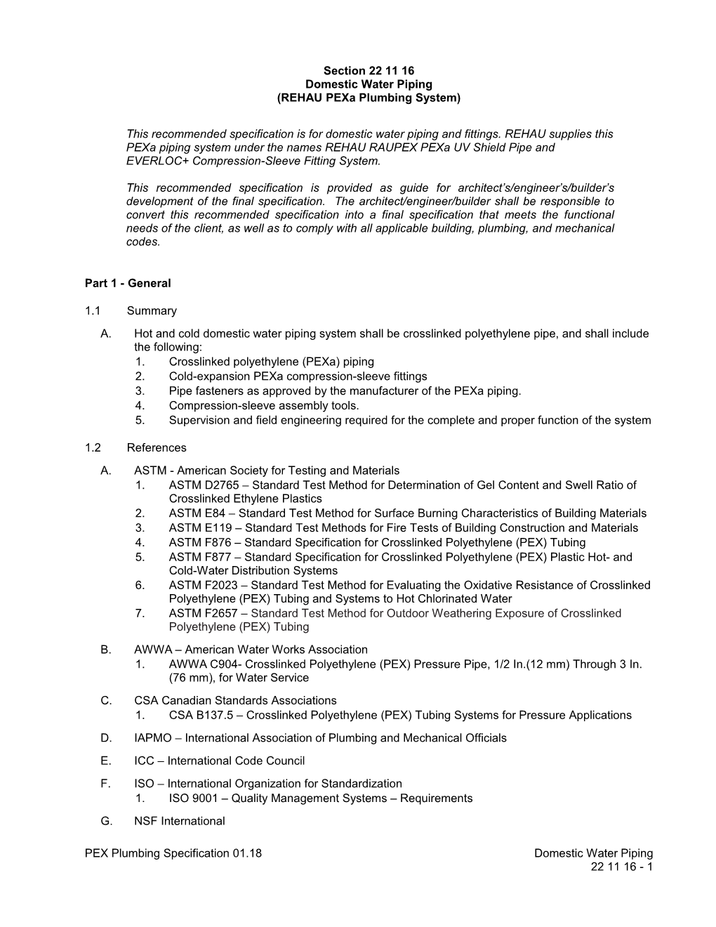 Section 21 11 16 - Domestic Piping System