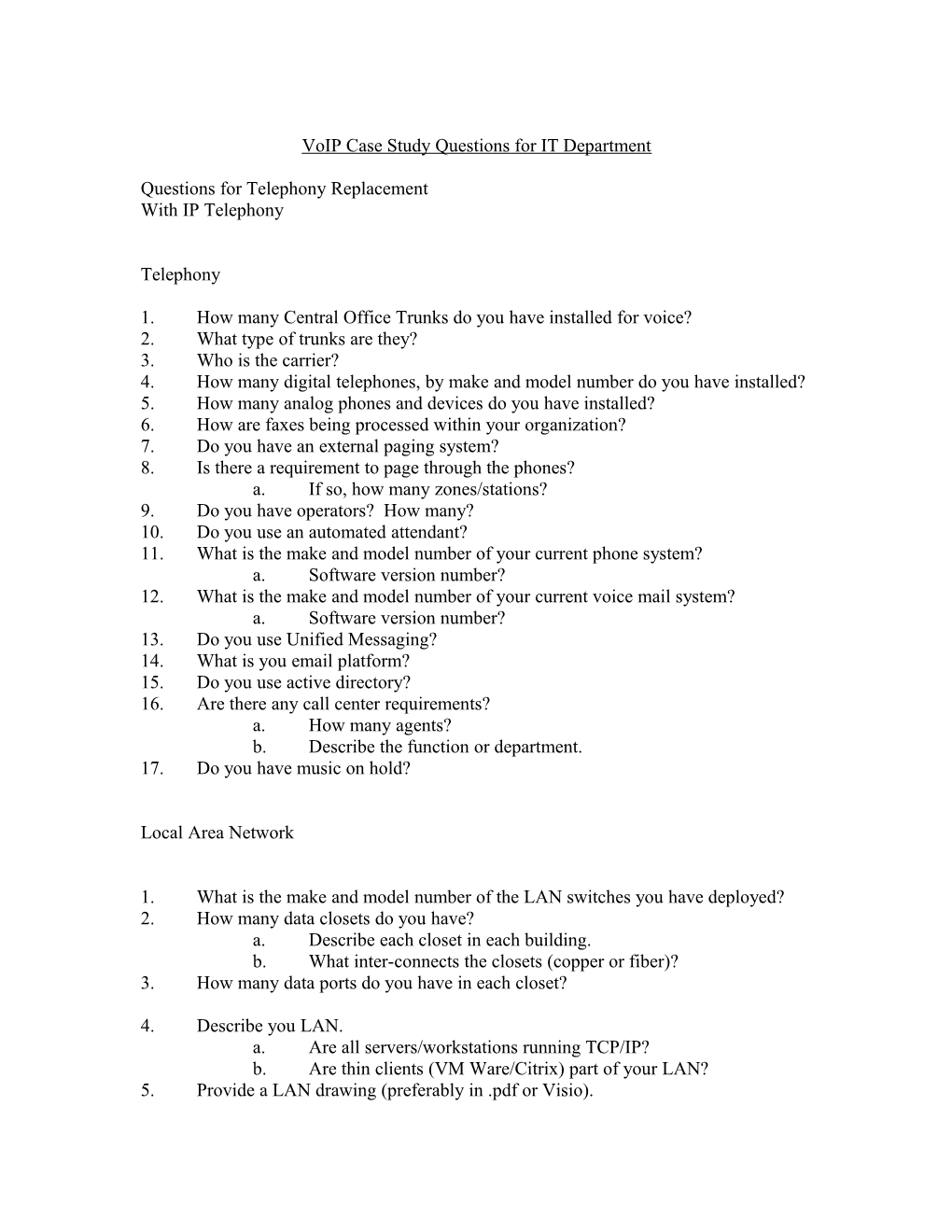 Voip Case Study Questions for IT Department