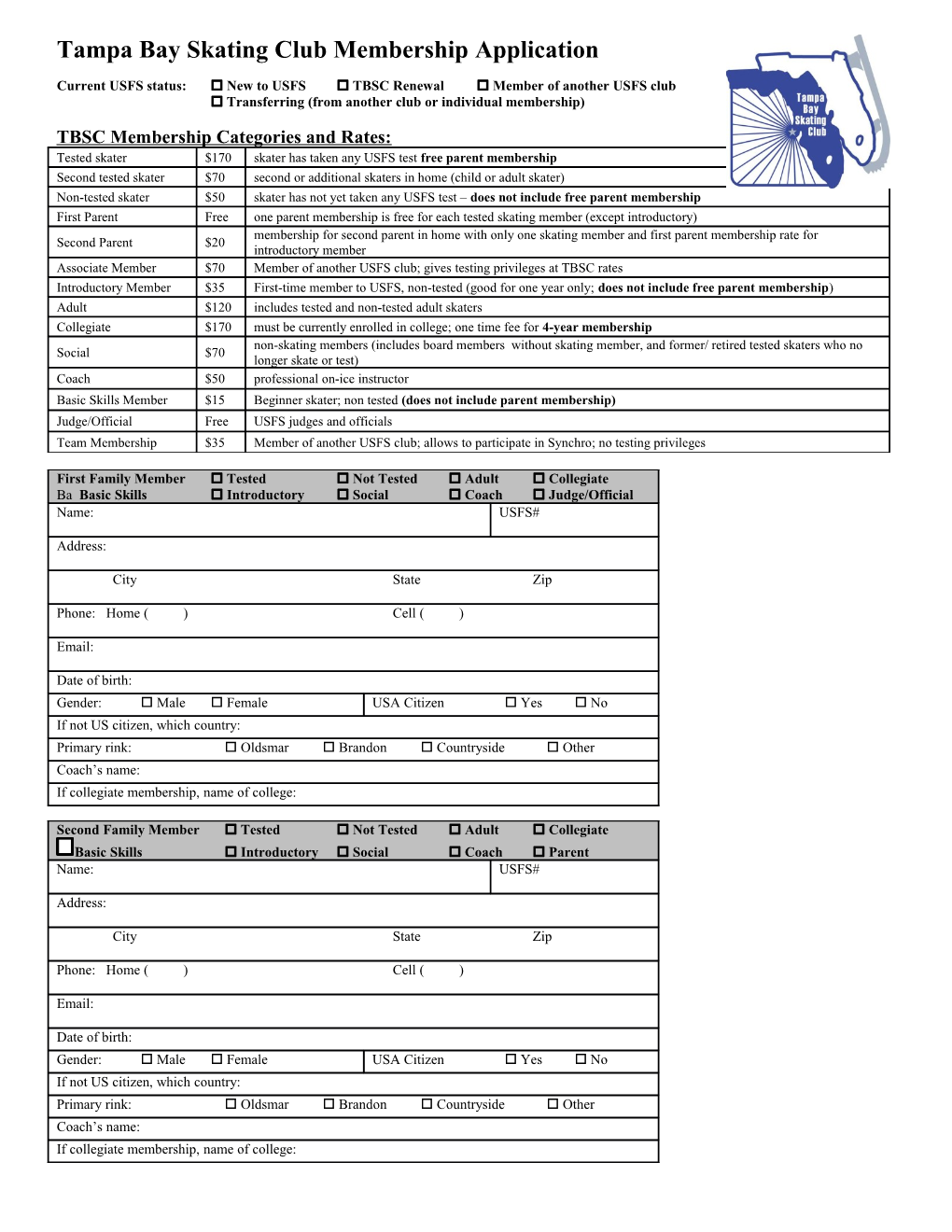 Current USFS Status: New to USFS TBSC Renewal Member of Another USFS Club