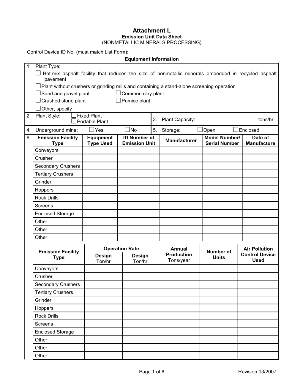 Nonmetallic Mineral Processing EUDS