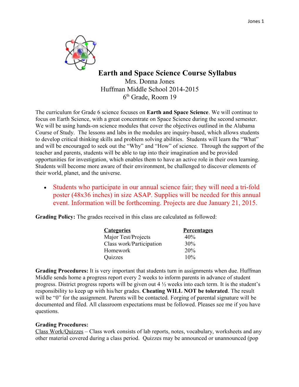 Earth and Space Science Course Syllabus