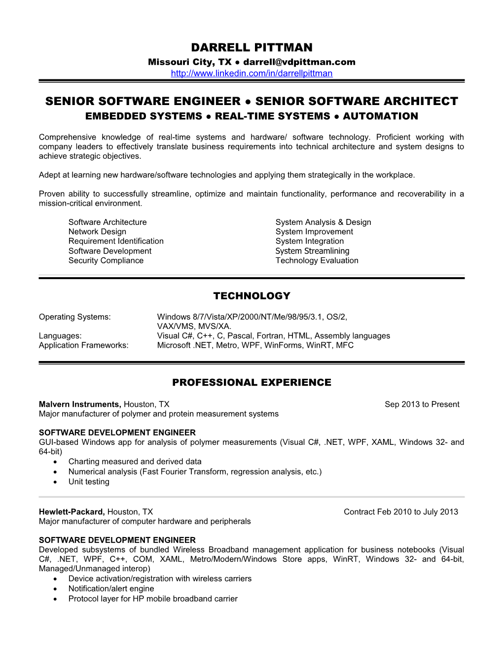 Senior Software Engineer Senior Software Architect