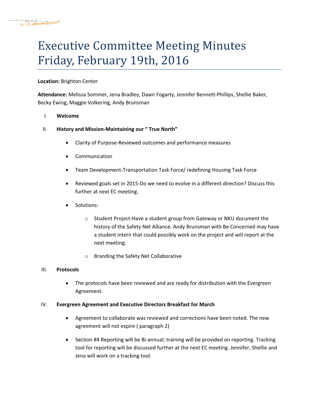 Executive Committee Meeting Minutes Friday, February 19Th, 2016