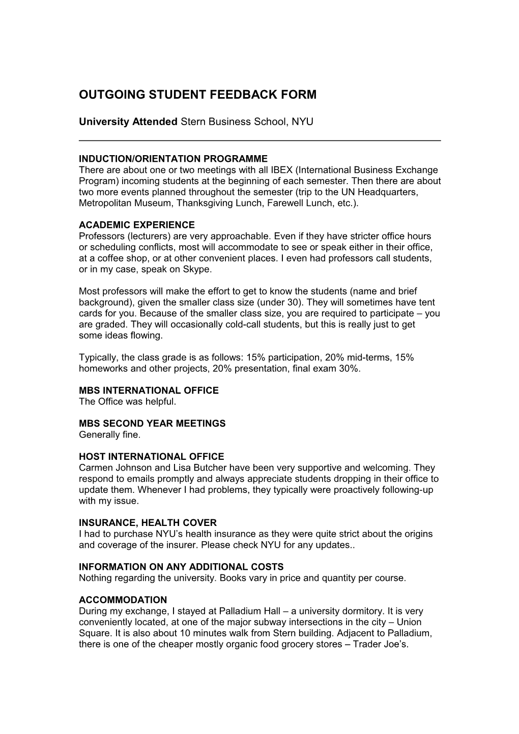 Student Feedback Information 2004/2006