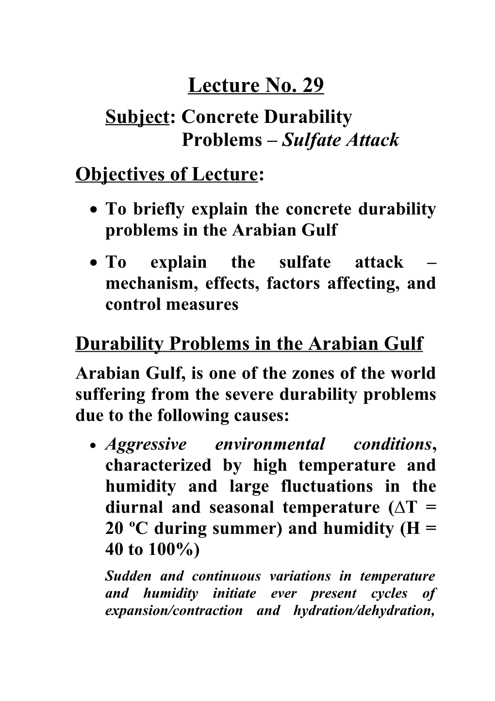 Subject: Concrete Durability Problems Sulfate Attack