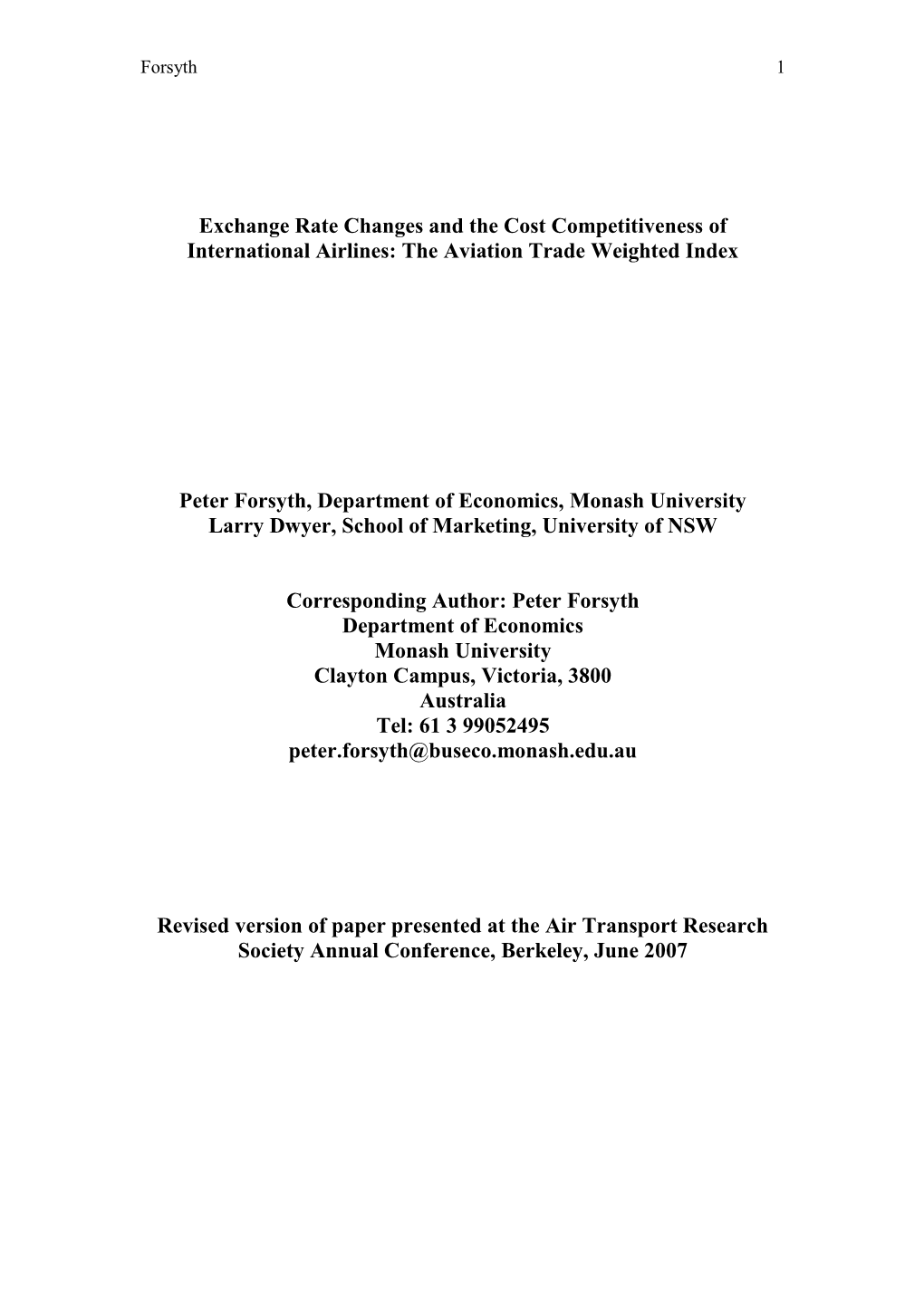 The Airline Trade Weighted Index: Measuring Competitiveness of International Airlines