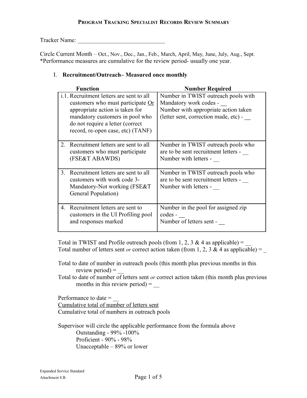 Program Tracking Specialist Records Review Summary