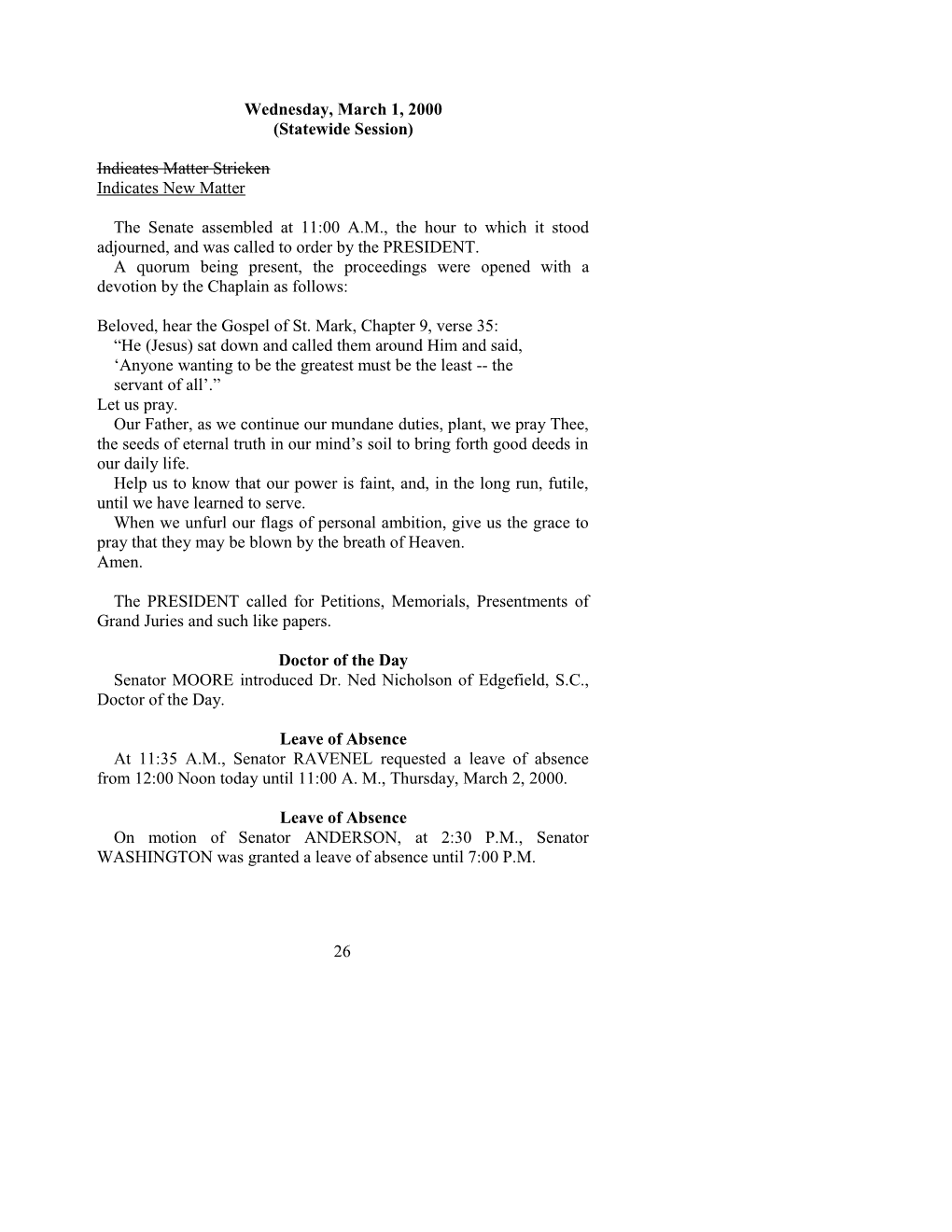 Senate Journal for Mar. 1, 2000 - South Carolina Legislature Online