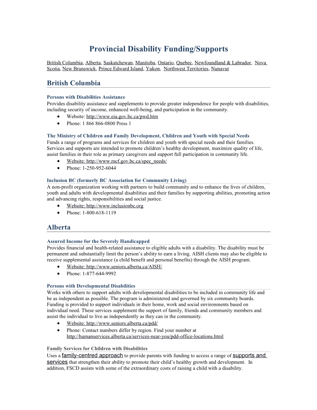 Provincial Disability Funding/Supports