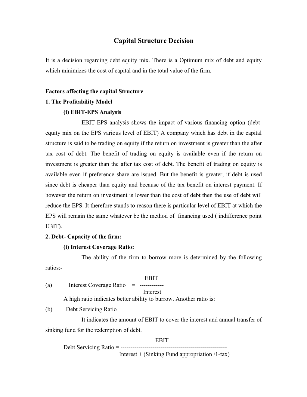 Capital Structure Decision